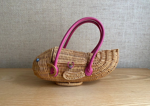 Vintage Whimsical Wicker Basket Fish Purse by Capp