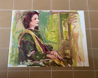 Mid-Century Original Portrait Painting of A Woman