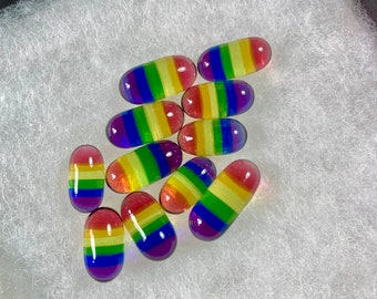 Rainbow Pill / Glass Rainbow Worry Stone / Lampwork / Hand Blown Glass