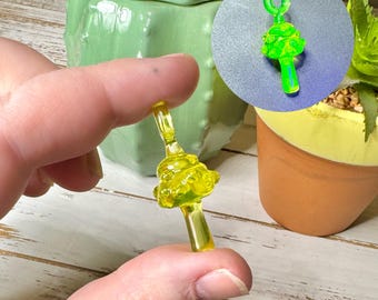 Hand Blown Uranium Glass Mushroom Pendant, Blacklight Reactive