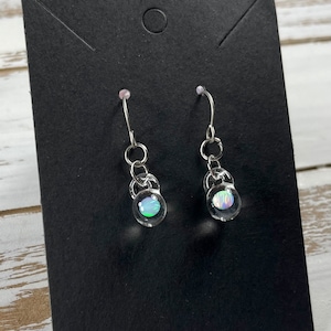 Hand Blown Glass Opal Earrings, Titanium Hooks