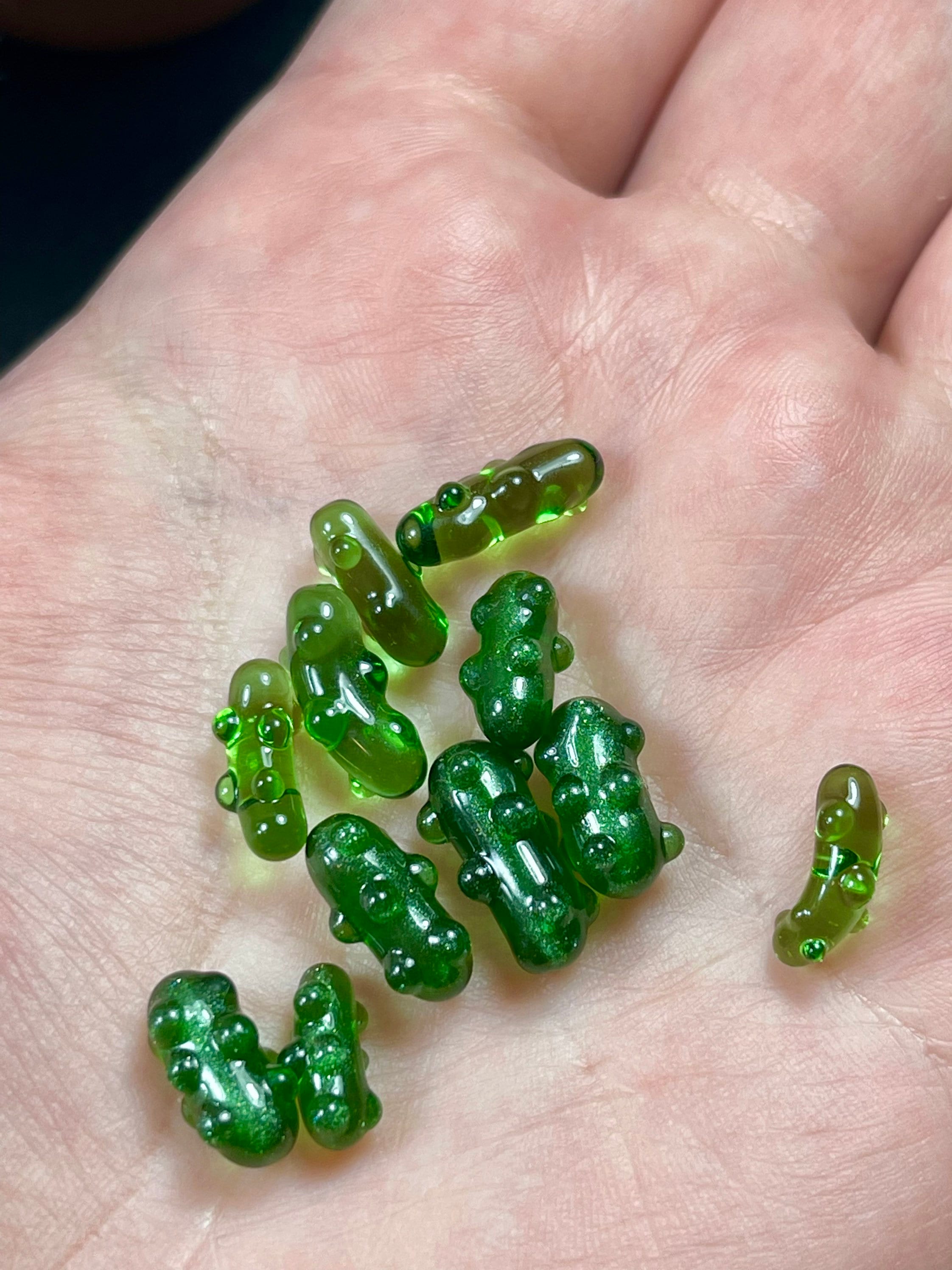 Mini Glass Pickle /One Glass Pickle Per Order / Lampwork / Hand Blown Glass / UV Reactive Glass / Mini Art / Dollhouse Miniature /