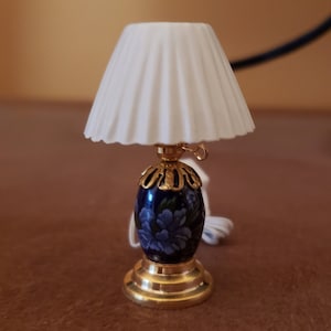 Dollhouse Miniature Ceramic Lamp | Vintage Dollhouse Lamp | Blue | 1:12 Scale | Lights Up!