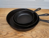 Birmingham Stove BSR Red Mountain Series Cast iron skillet set frypan cookware 8, 5, 3 saute pan braiser fryer Cleaned and reseasoned