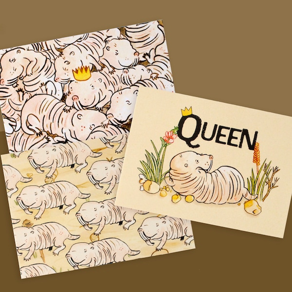 Limited Edition: Queen Naked Mole Rat Postcard Trio - A Wildlife Lover's Delight
