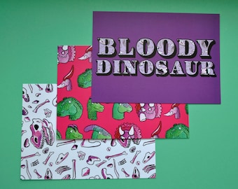 Vykort med blodiga dinosaurier - A6-utskrifter
