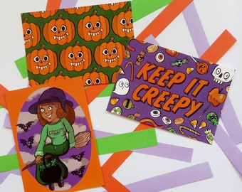 Keep It Creepy - Vykortsset - Festinbjudningar - Halloween - Häxa