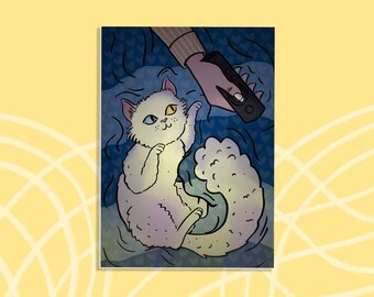 Kattkonsttryck | Mysig kattväggkonst | Rolig katttryck | A5-tryck | Kattälskarepresent | TV-kattillustration | Söt kattaffisch | Vinter