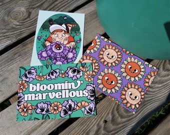 Vårvykortsset | A6 botaniska konstkort | Mors dag-kort | Påskkort | Positiv present | Blommiga illustrationskort | Naturkonst