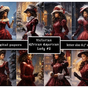 Natale vittoriano donna afroamericana giornale carta, signora vittoriana, Natale 8,5 "x 11" Jpg 300 dpi, Shabby Chic, Cottagecore