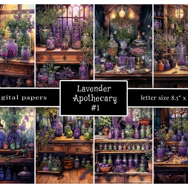 Lavender Apothecary Digital Papers, 8.5"x11" Jpg 300 dpi, Dark, Moody, Purples, Watercolor, Victorian, Letter Size, LA1