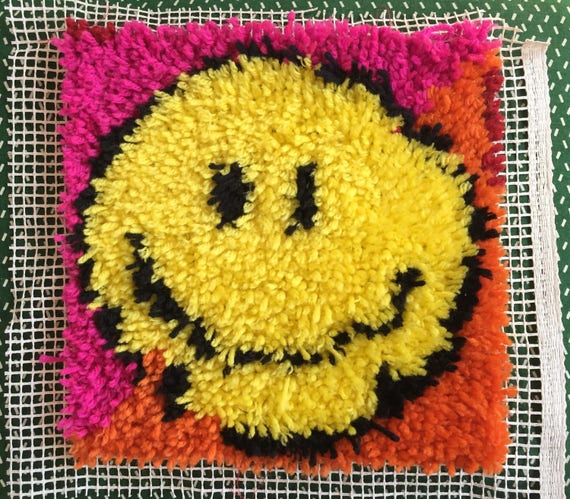 Smiley Face Latch Hook Pillow Cover Etsy