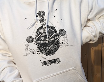 Four of Pentacles Tarot Card Pullover Hoodie - Gothic Screen Printed Sweater