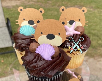 Otter Cupcake Toppers - Set of 12 - Otter BirthdayParty