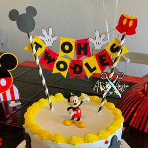 Mickey Mouse Birthday Age Cake Bunting Topper - Oh Two-dles Smash Cake - Red Yellow Black White bild 3