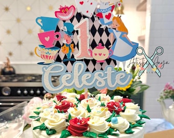 Alice in Wonderland Cake Topper - Alice in Wonderland Decorations - Personalized Cake Topper