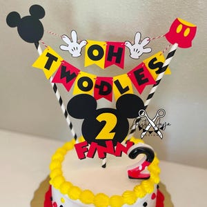 Mickey Mouse Birthday Age Cake Bunting Topper - Oh Two-dles Smash Cake - Red Yellow Black White