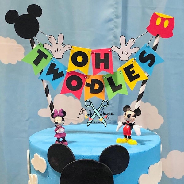 Mickey Mouse Clubhouse Birthday Cake Bunting Topper - Oh Two-dles Cake - Mickey Mouse Party - Red Yellow Orange Blue Green Black White