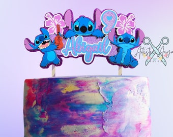 Stitch Purple Glitter Cake Topper - Lilo and Stitch Party Decorations - Purple and Blue