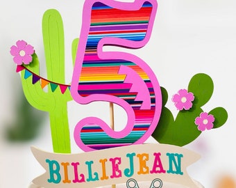 Cactus Fiesta Cake Topper - Smash Cake - Cactus Themed Birthday - Fiesta Decorations -  - Blue Aqua Pink Purple Green Orange