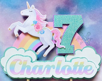 Unicorn Rainbow Cake Topper - Rainbow Party Decorations - Pastel Colors