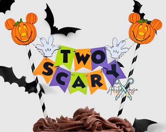 Pumpkin Mickey Mouse Birthday Age Cake Bunting Topper - Oh Two-dles Smash Cake - Halloween Party - Mickey Not So Scary Halloween