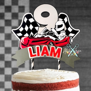 GoKart Racing Cake Topper - Racing Themed Birthday - Party Decorations - Red Black White Silver