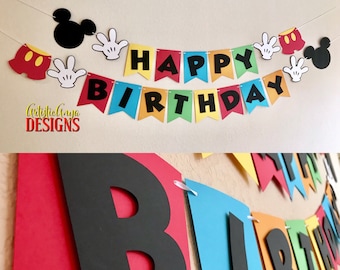 Mickey Mouse Clubhouse Banner - Mickey Themed Birthday - Red Orange Yellow Blue Green Black White