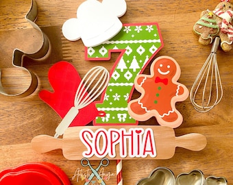 Little Baker Christmas Cake Topper - Baking Party Decorations - Little Chef - Gingerbread Cookie Decorating Party