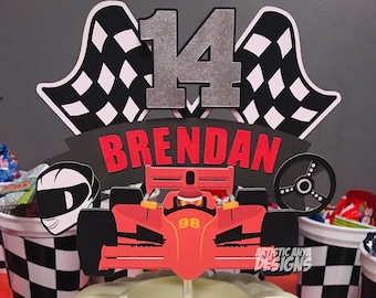 Racing Cake Topper - GoKart Themed Birthday - Party Decorations - Red Black White Silver