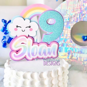 Cloud 9 Rainbow Cake Topper - Rainbow Party Decorations - Pastel Colors - 9th Birthday