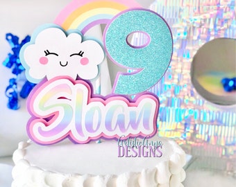 Cloud 9 Rainbow Cake Topper - Rainbow Party Decorations - Pastel Colors - 9th Birthday