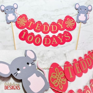 Year of the Rat - Red Egg and Ginger Party - Personalized Cake Bunting Topper - Custom Name Cake Banner – Red and Gold