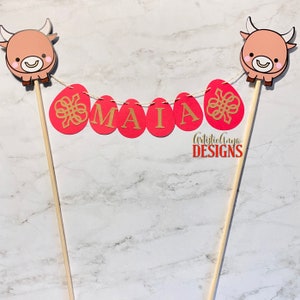 Year of the Ox - Red Egg and Ginger Party - Personalized Cake Bunting Topper - Custom Name Cake Banner – Red and Gold