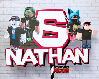 Roblox Cake Topper Etsy - roblox cake topper roblox themed birthday party decorations red black white