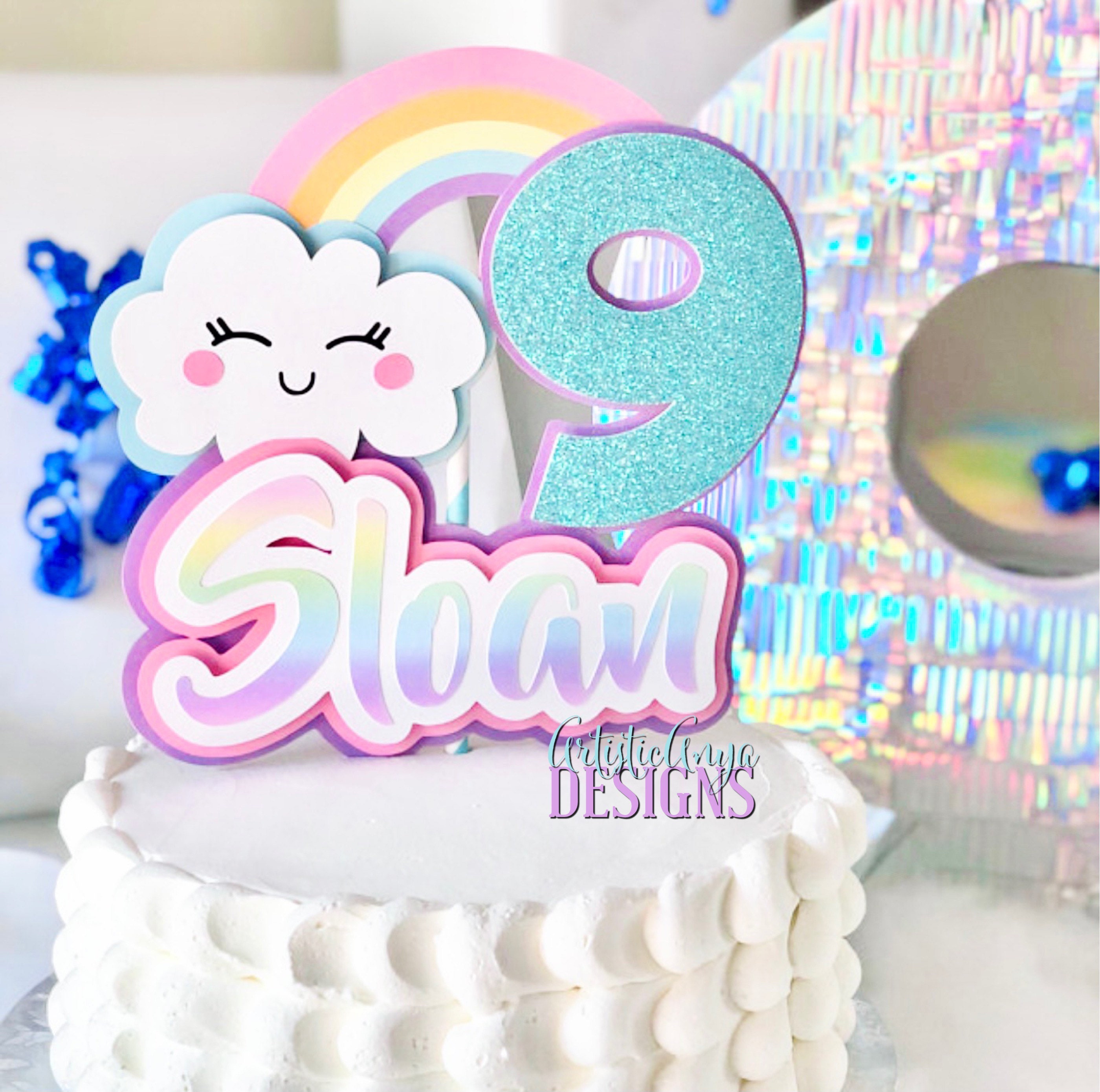 Cloud 9 Rainbow Cake Topper Rainbow Party Decorations Pastel Colors 9th  Birthday - Etsy