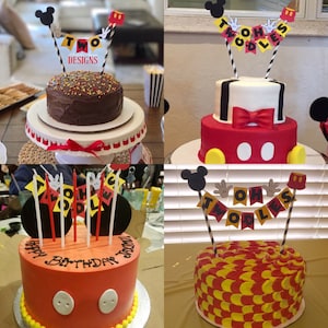 Mickey Mouse Birthday Age Cake Bunting Topper - Oh Two-dles Smash Cake - Red Yellow Black White bild 11