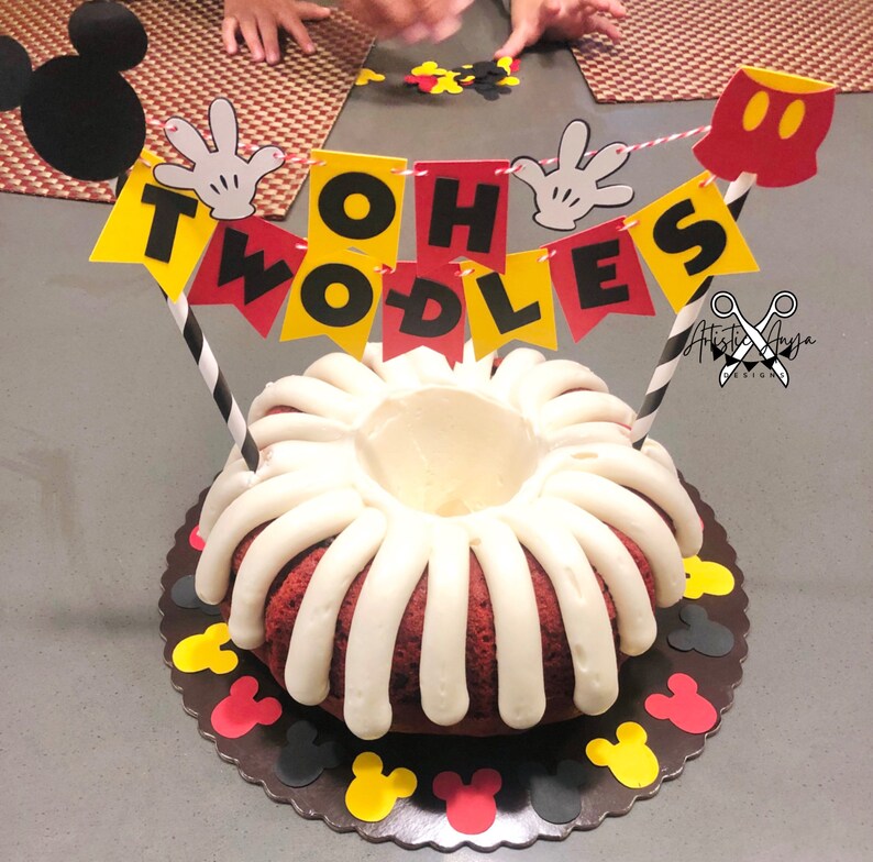 Mickey Mouse Birthday Age Cake Bunting Topper - Oh Two-dles Smash Cake - Red Yellow Black White bild 8