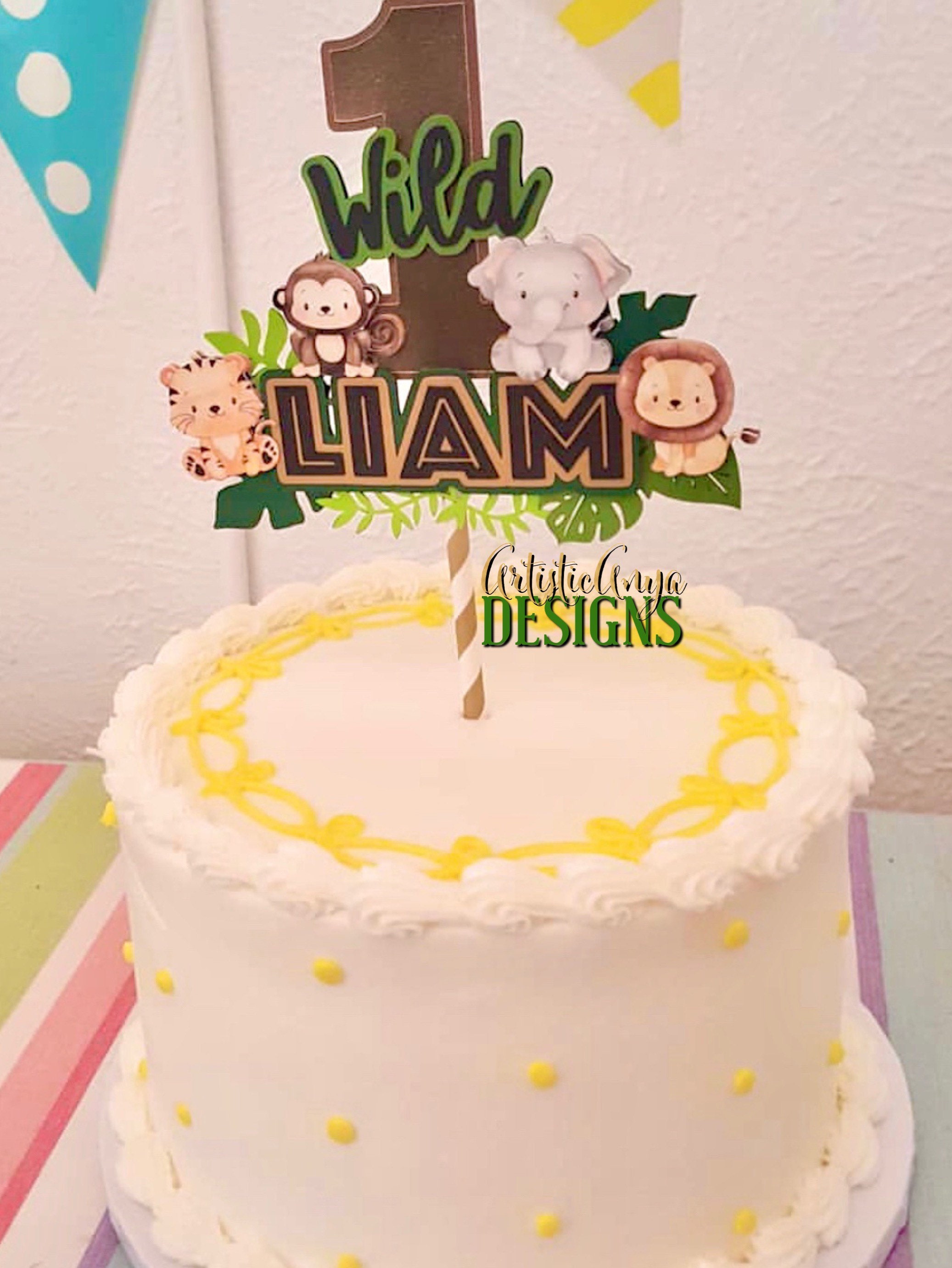 Safari Wild One Cake Topper With Cute Baby Animals - Jungle Themed ...