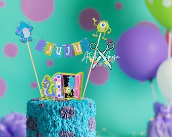 Monsters Inc Bunting Topper with Age Cake Topper- (2 pc set) Monsters Inc Birthday Cake