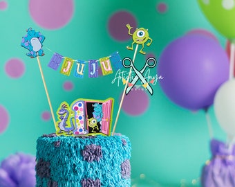 Monsters Inc Bunting Topper with Age Cake Topper- (2 pc set) Monsters Inc Birthday Cake