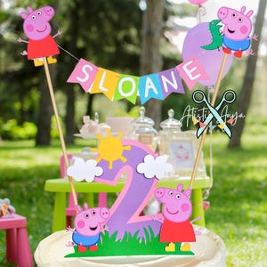 Peppa Pig and George Bunting Topper with Grass Age Cake Topper- (2 pc set) Peppa Pig Girl Birthday Smash Cake