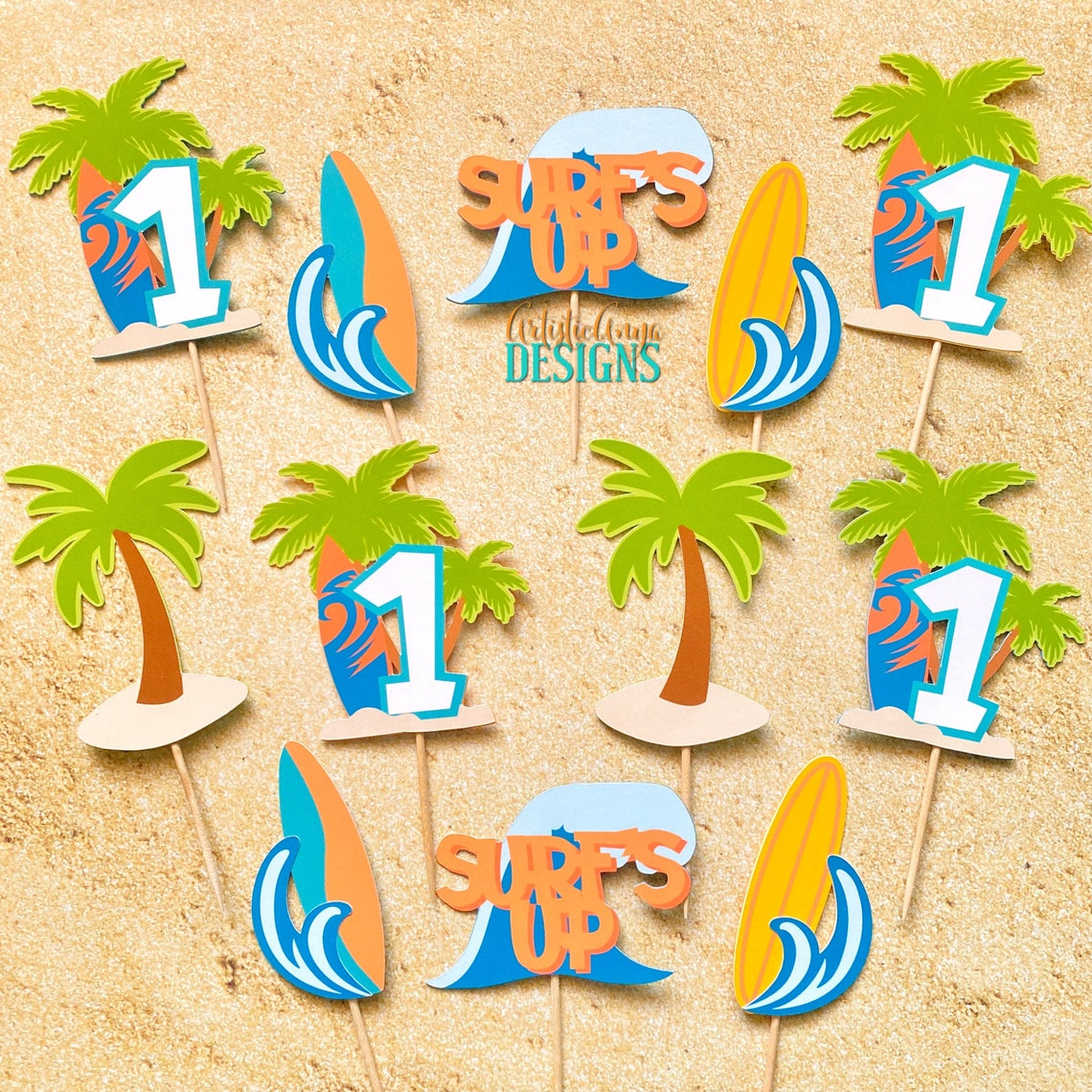 Surfer Theme Age Cupcake Toppers Set of 12 Surf Party Etsy