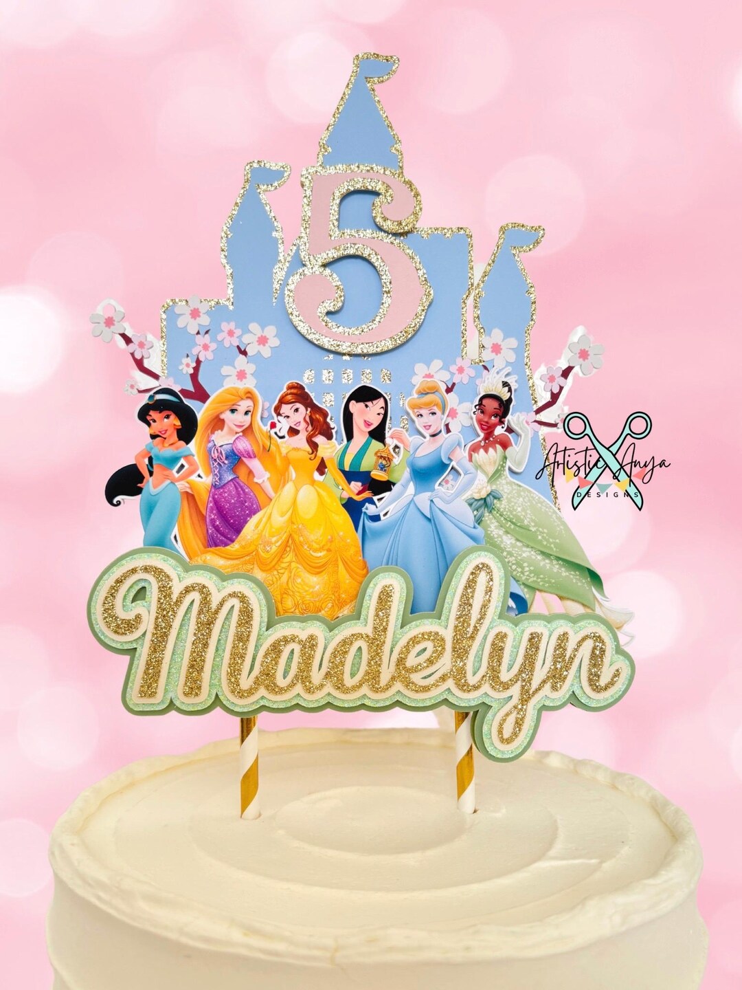 Princesses Castle Glitter Cake Topper - Princess Party Decorations ...