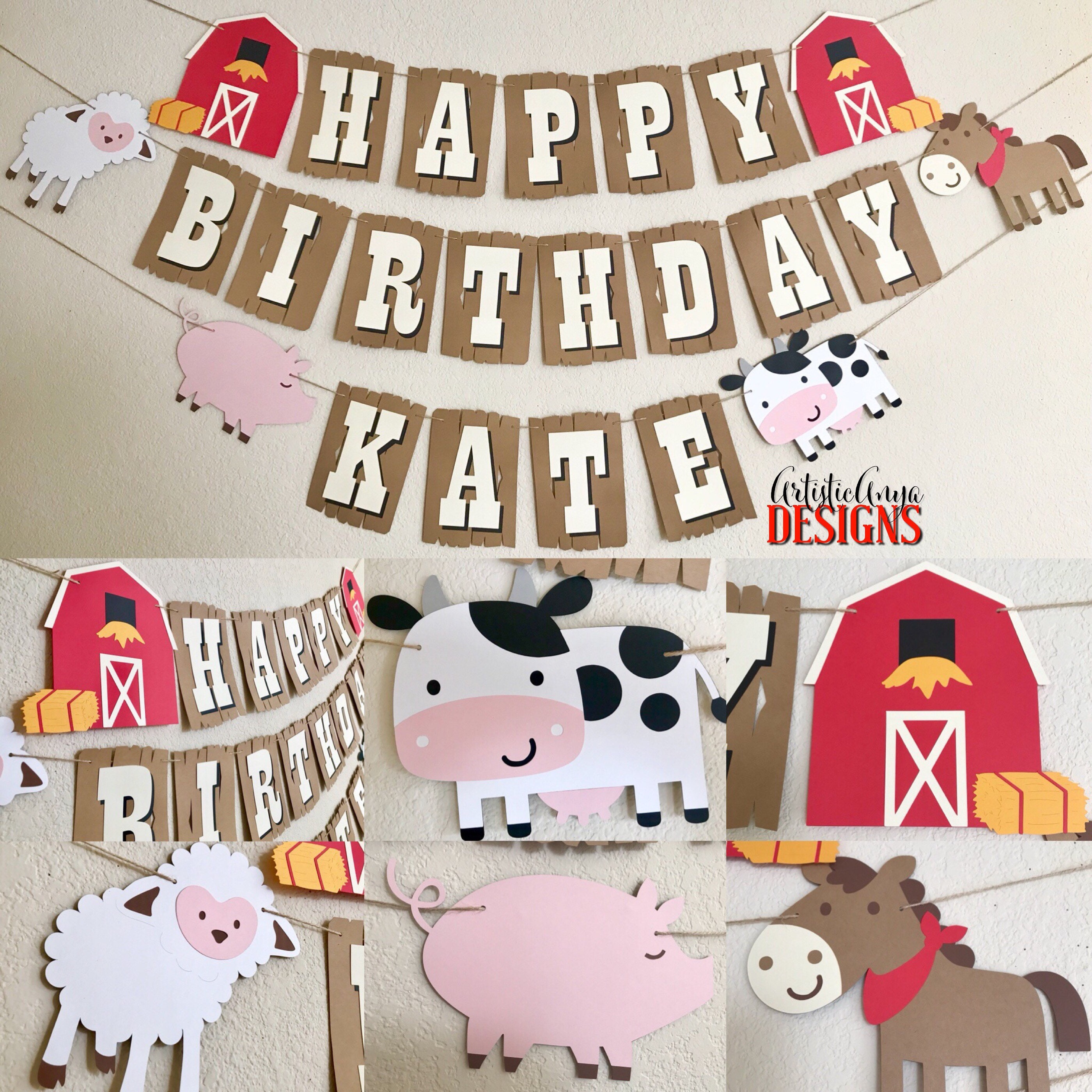 Farm Animal Birthday Decorations EDITABLE Farm Happy Birthday Banner, Ranch  Animals Birthday Banner, Barn Party Decorations... Farm Birthday Party  Decorations, image size:2800x2800