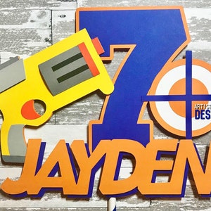 Dart Gun Cake Topper - Blue and Orange Party Decorations - Gun War Birthday Party image 6