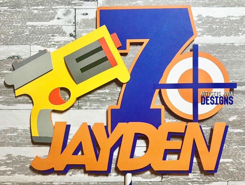 Dart Gun Cake Topper - Blue and Orange Party Decorations - Gun War Birthday Party image 6