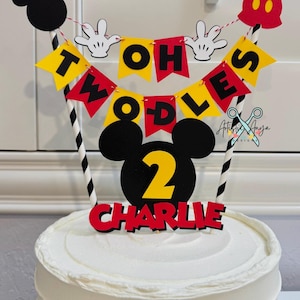 Mickey Mouse Birthday Age Cake Bunting Topper - Oh Two-dles Smash Cake - Red Yellow Black White bild 7
