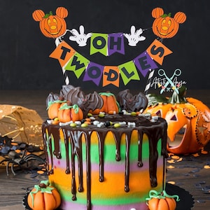 Pumpkin Mickey Mouse Birthday Age Cake Bunting Topper Oh Two-dles Smash Cake Halloween Party Mickey Not So Scary Halloween image 4