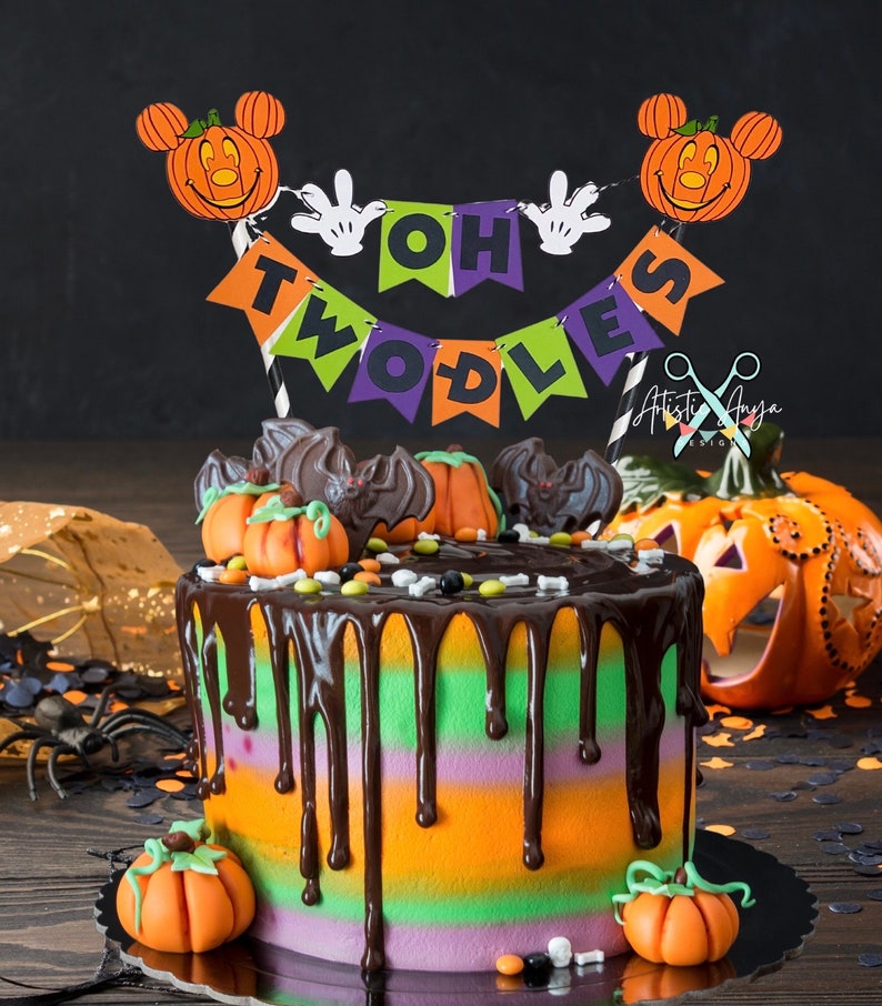 Pumpkin Mickey Mouse Birthday Age Cake Bunting Topper Oh Two-dles Smash Cake Halloween Party Mickey Not So Scary Halloween image 4